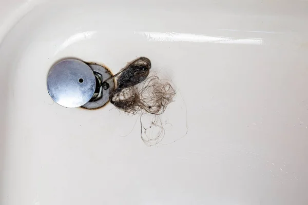 Shower Drain Clogged Hair Hair Pile Loss Bathroom Wash Hair — Fotografia de Stock