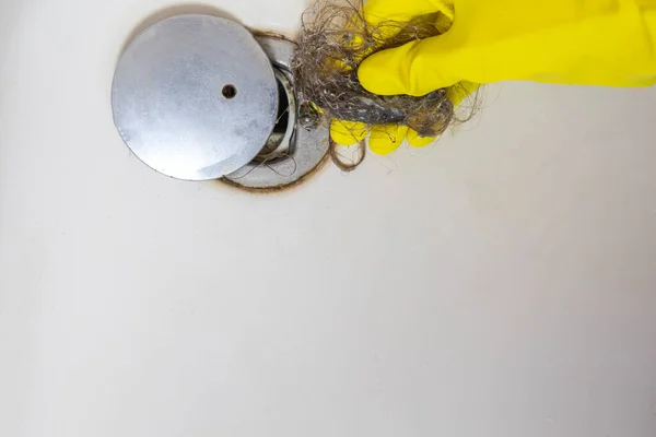 Shower Drain Clogged Hair Hair Pile Loss Bathroom Wash Hair — Fotografia de Stock