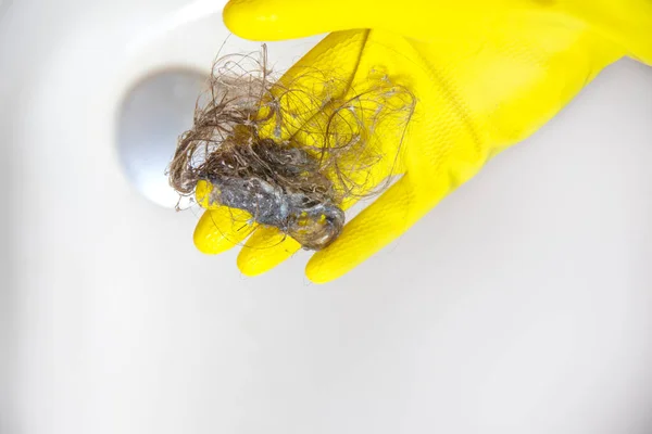 Shower Drain Clogged Hair Hair Pile Loss Bathroom Wash Hair — Stock Photo, Image