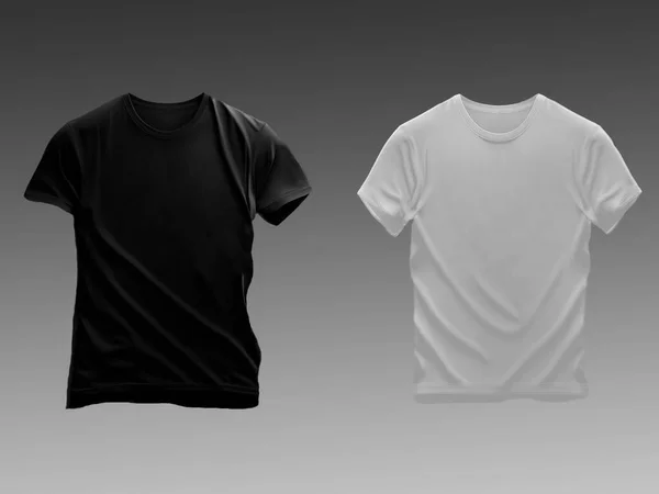 T-shirt template set. White and black color. Man woman unisex model. Two t shirt mockup. Front side. Flat design. Isolated. Gray background. illustration copy space