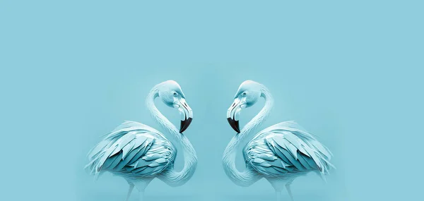 Niebieski Flamingo Ptak Ilustracja Projekt Pastelowy Jasnoniebieski Kolorowe Tło Płaski — Zdjęcie stockowe