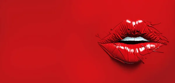 Lábios Mulheres Beijo Boca Labelo Pop Arte Coração Background Valentines — Fotografia de Stock