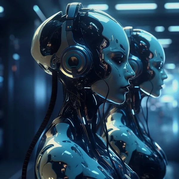 Futurystyczne Roboty Koncepcja Sztucznej Inteligencji Dla Rewolucji Przemysłowej Automatyzacji Procesu — Zdjęcie stockowe