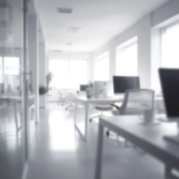 Blur focus of White open space office interior can be used as background, blurred office modern interior workplace design white. business concept copy space