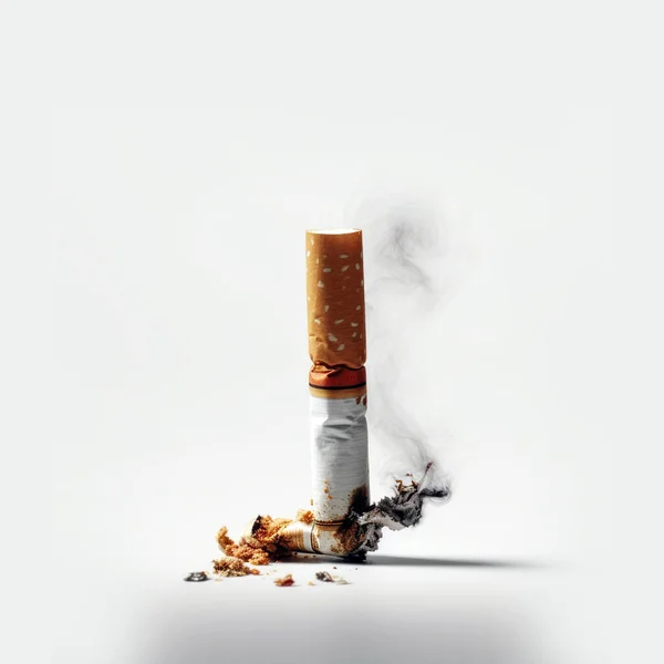 Een Sigaret Geïsoleerd Witte Achtergrond Met Zwarte Rook Ongezonde Gewoonte — Stockfoto