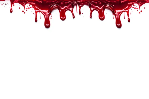 血迹滴在白色的背景上 万圣节恐怖的概念 血淋淋的血淋淋的血滴谋杀背景设计文字空间 — 图库照片