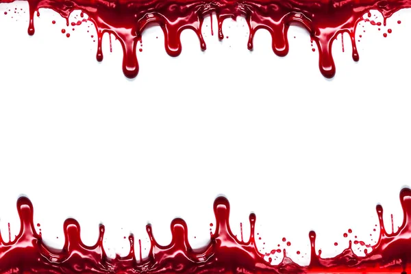 血迹滴在白色的背景上 万圣节恐怖的概念 血淋淋的血淋淋的血滴谋杀背景设计文字空间 — 图库照片