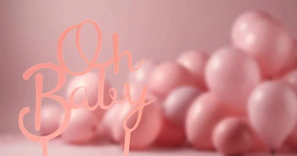 这是一个女孩派对 用粉红的粉刷字母和时髦的金属粉红气球为宝宝派对服务模糊了背景复制空间 — 图库照片
