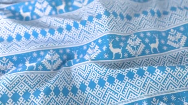 Christmas Blue Ткань Моделирования Праздничным Рисунком Рождественская Новогодняя Ткань Закрыть — стоковое видео