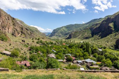 Khertvisi village in Mtkvari and Paravani river valley in Lesser Caucasus Mountains, Samtskhe - Javakheti region, Georgia, seen from Khertvisi fortress.