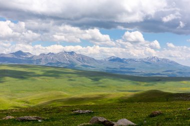 Javakheti Platosu antik volkanlarla kaplı - Didi Abuli, Godorebi, Samsari ve Samsari dağları Javakheti ve Samsari dağları, Tskhratskaro Geçidi, yaz, Gürcistan.