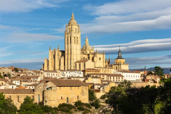 Segovia Španělsko Městská Krajina Katedrálou Segovia Vrcholu Kostelní Zvonice Středověká Stock Snímky