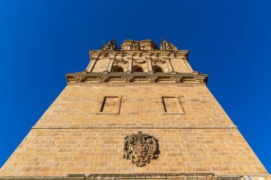 Yeni Salamanca Katedrali 'nin (Katedral Nueva) Gotik çan kulesi ön cephesi..
