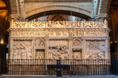Avila, İspanya, 07.10.21. Platerik retrokoro Avila Katedrali 'nde İsa' nın çocukluğundan kalma rahatlatıcı sahnelerle süslenmiş..