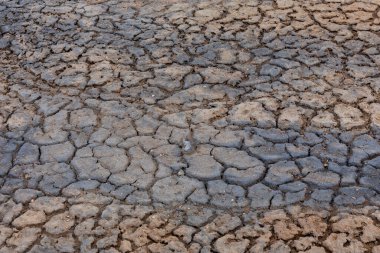 Kahverengi ve gri volkanik çatlaklar İzlanda 'daki Myvatn Jeotermal Bölgesi' ndeki kil toprağı..