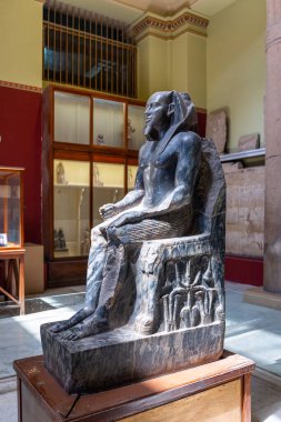 Kahire, Mısır, 24.07.21. Khafre Taht Etti, Firavun Khafre 'nin Ka heykeli Mısır Arkeoloji Müzesi' nde (Mısır Antik Müzesi) sergilendi).