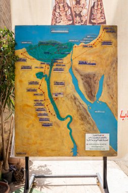Kahire, Mısır, 26.07.2021. Coptic Kahire 'deki Ebu Serga Kilisesi' ndeki (Azizler Sergius ve Baküs Kilisesi) Kutsal Aile yolu haritası..