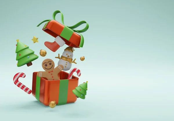 Εικονογράφηση Χριστούγεννα Ένα Μεγάλο Κόκκινο Κουτί Δώρου Μικρά Gingerbread Άνδρες — Φωτογραφία Αρχείου