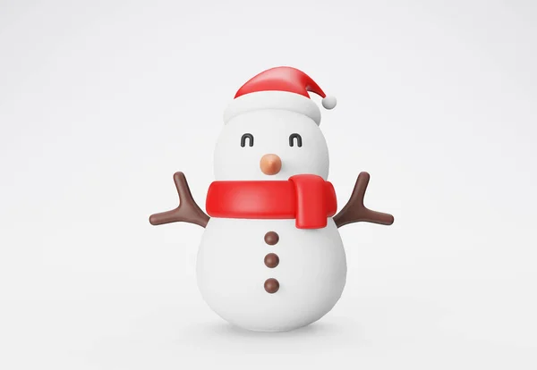 3Dイラスト白地にスマイリングスノーマン メリークリスマスとハッピーニューイヤー 水平新年のポスター 挨拶やお祝いのカード — ストック写真