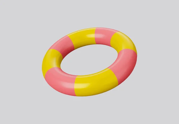 三维插图救生圈黄色和粉红色孤立在白色背景上 3D渲染 清澈圆圆的救生浮在水面上 橡胶圈黄粉色 — 图库照片