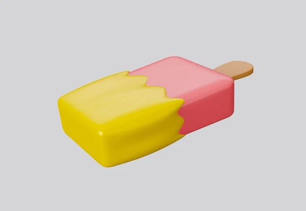 3D展示了在白色背景上分离出两种口味的冰淇淋棒 水果冰棒 红色和黄色的冰淇淋 3D渲染 — 图库照片