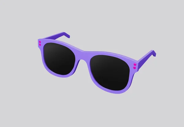 3D展示了紫色时尚太阳镜和白色背景下的黑色镜片 3D渲染 — 图库照片