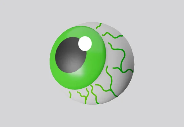 3D展示了在白色背景上孤立的绿色虹膜的人类眼球 3D渲染 万圣节3D插图 — 图库照片