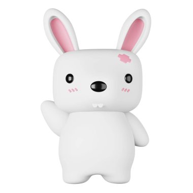 Beyaz arka planda izole edilmiş üç boyutlu sevimli beyaz tavşan. Mutlu Paskalyalar. Paskalya konsepti. 3d illüstrasyon.