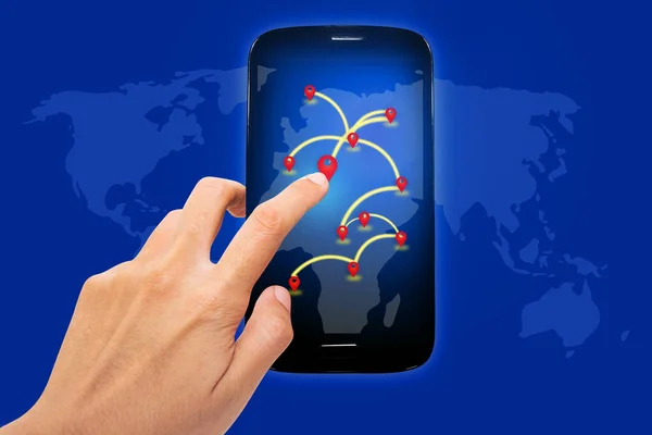 Transportation integration concept , logistic concept , smartphone screen with gobal background.