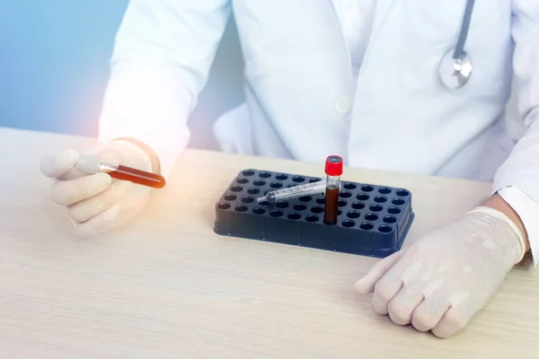 Doctor Scientist Holding Tube Blood Sample Making Test Research Clinical — Stock Photo, Image