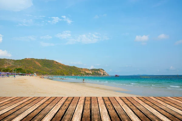 Wood bridge on the beach with tourist  at Khao Larn, Pattaya.