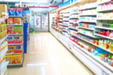 blurred image of minimart convenience store