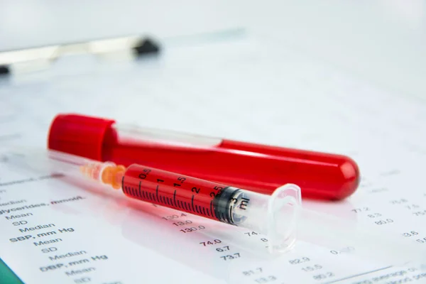 Hematology Blood Analysis Report Lavender Color Blood Sample Collection Tubes — Fotografia de Stock