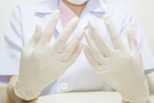 Medical glove to protection and care for patients. Close.up