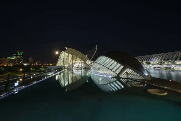 Stadsljus Natten Stad Vetenskap Och Konst Valencia 2023 — Stockfoto