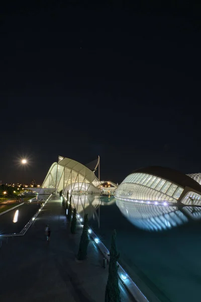 Stadsljus Natten Stad Vetenskap Och Konst Valencia 2023 — Stockfoto