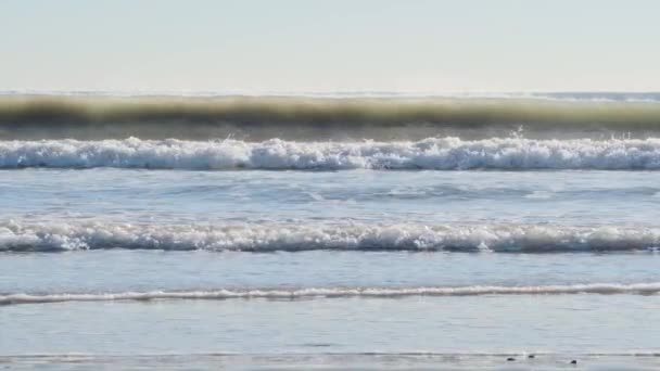 Wellen Mit Meerblick Rollen Zeitlupe Über Das Sandige Ufer — Stockvideo