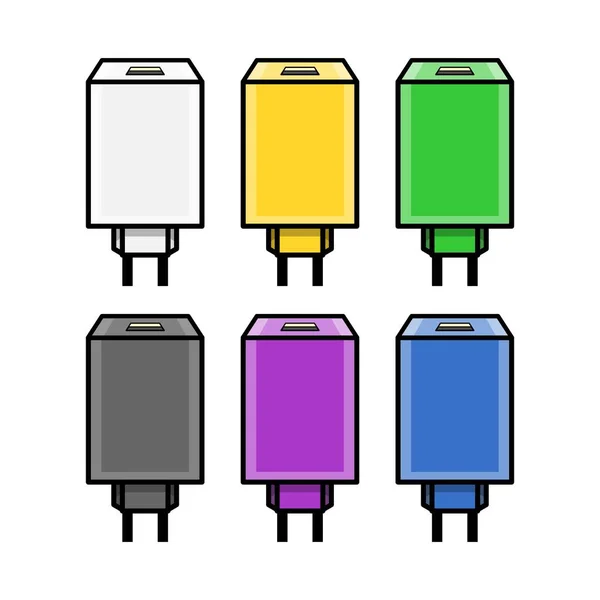 様々な色のAndroidスマートフォン用充電器アダプターのイラストデザイン — ストックベクタ