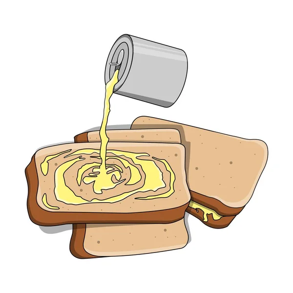 白色面包 概念下的矢量设计 涂满了罐头中的液体奶油 — 图库矢量图片