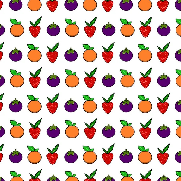 Colorful Fruit Pattern Background Design Consisting Oranges Mangosteens Strawberries — Stock Vector