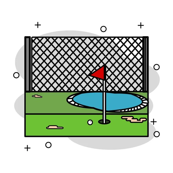 Vector Design View Golf Playing Yard Surrounding Pool — Stock Vector