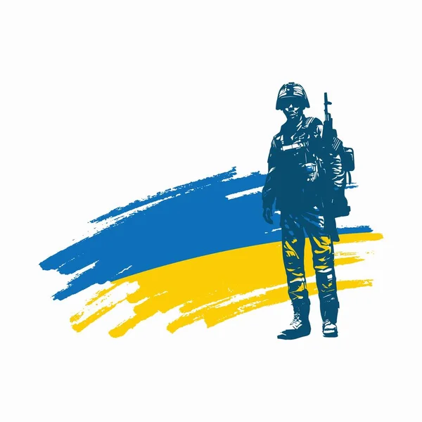 Banner Zum Ukrainischen Unabhängigkeitstag Mit Soldaten Nationalsymbol Der Ukraine Vektorillustration — Stockvektor
