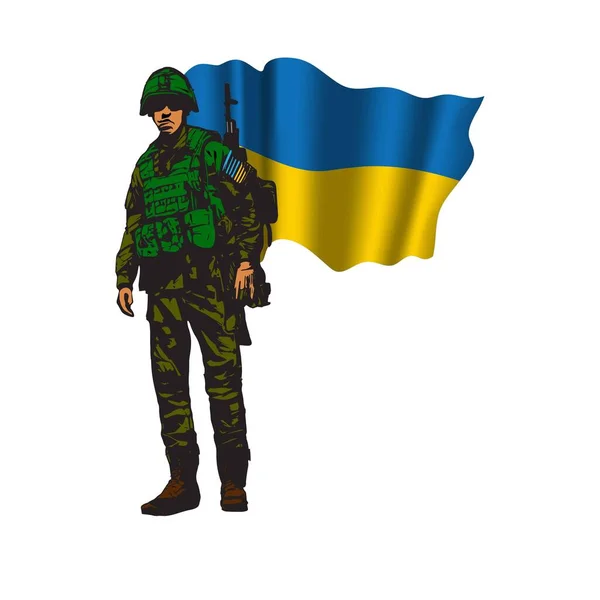 Флаг Украины Солдатом Форме Военная Иллюстрация — стоковый вектор