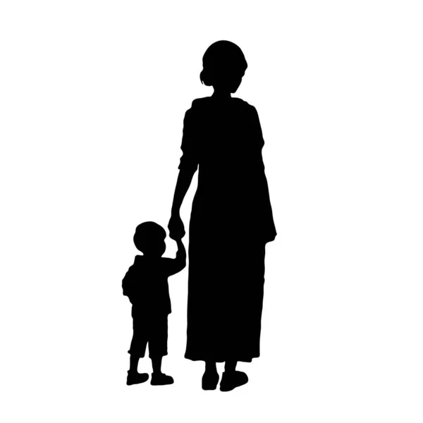 Fijne Moederdag Silhouet Van Een Moeder Kind — Stockvector