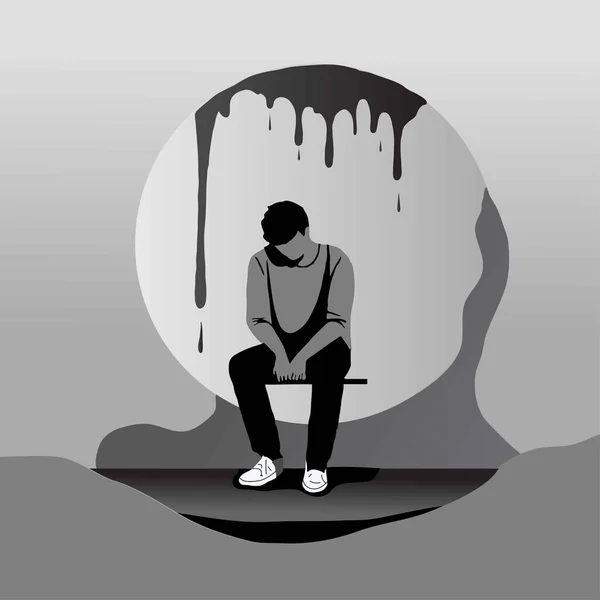 Męska Sylwetka Ilustracja Człowieka Depresji Ilustracja Psychologiczna Zdrowie Psychiczne — Wektor stockowy
