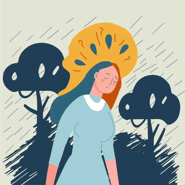 Smutna Nieszczęśliwa Dziewczyna Koncepcja Depresji Płaska Ilustracja Wektora Przygnębiona Nieszczęśliwa — Wektor stockowy