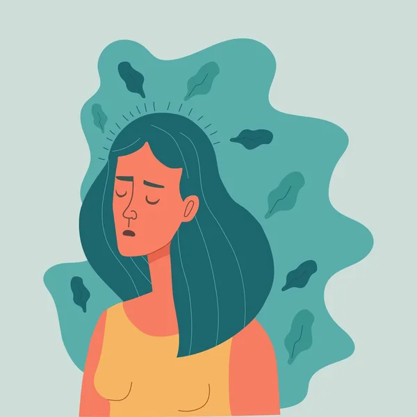 Üzgün Mutsuz Kız Depresyon Konsepti Düz Vektör Çizimi Bunalımlı Mutsuz — Stok Vektör