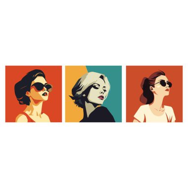 Kadın portreleri seti. Çeşitlilik. Vektör düz çizim. Sosyal ağ için Avatar. Moda yanılsaması