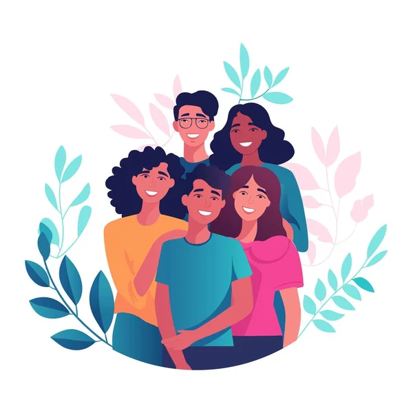 Retrato Grupal Personas Sonrientes Amigos Familia Ilustración Plana Vector Dibujos — Vector de stock