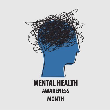 Akıl sağlığı hizmetleri. Akıl sağlığı farkındalığı ayı. İçinde insan ve akıl sağlığı sorunu olan bir poster. Psikoloji illüstrasyonu